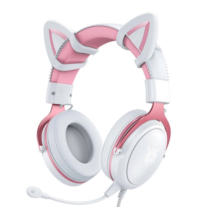 Casque de jeu Onikuma X10 blanc et rose avec oreilles de chat