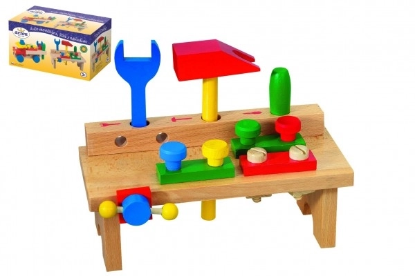Table en bois avec outils 8 pièces dans une boîte 25x14x12cm