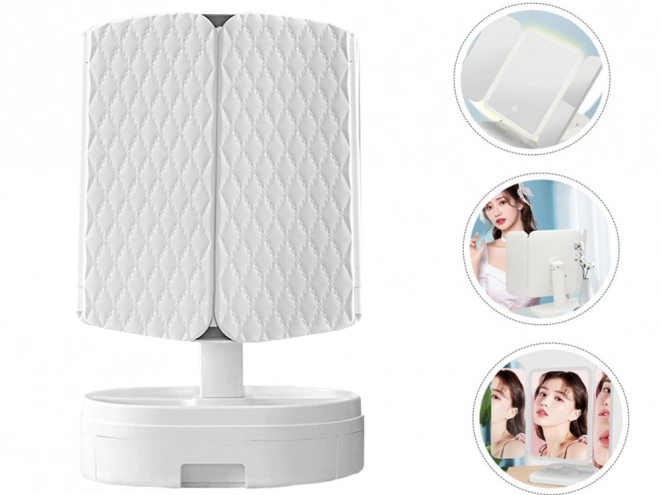 Miroir cosmétique pliable à LED avec éclairage et grossissement