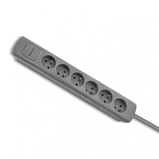 Barre de distribution grise avec 6 prises 1,8m