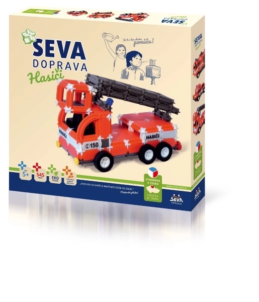 Kit de construction SEVA TRANSPORT Pompiers plastique 545 pièces dans une boîte 35x33x5cm