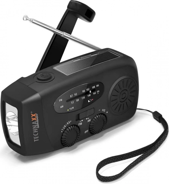 Radio de secours solaire AM/FM à manivelle avec lampe LED TECHNAXX