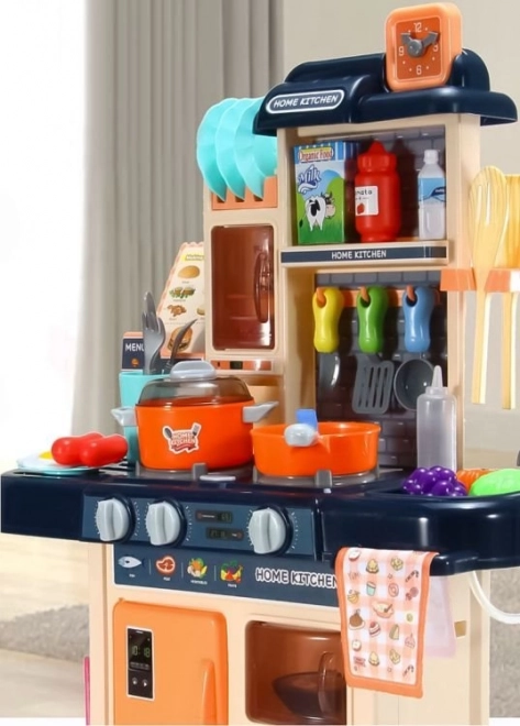 Cuisine Enfant Avec Générateur De Vapeur LED 42 Accessoires Bleu Marin