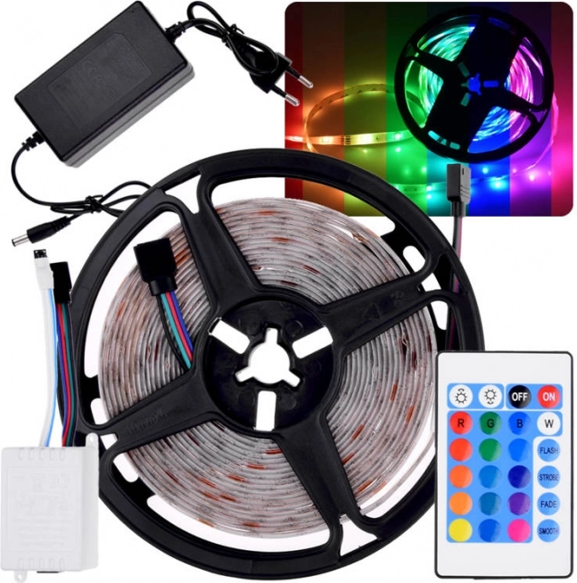 Bande LED RVB 5 m avec télécommande et étanchéité