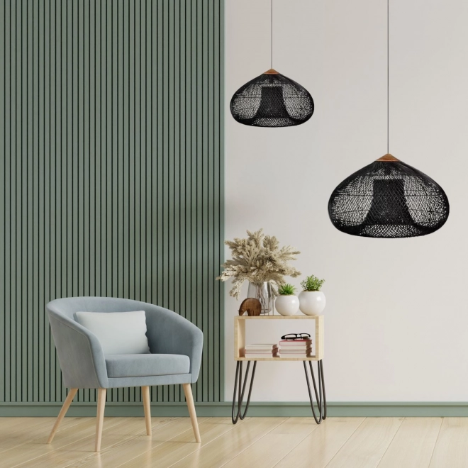Lampe suspendue en rotin naturel pour plafond - 40 cm - noir