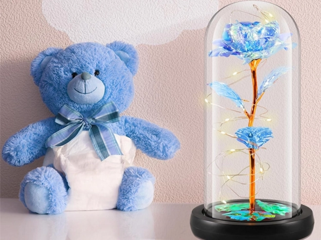 Rose éternelle dans un dôme en verre avec éclairage LED