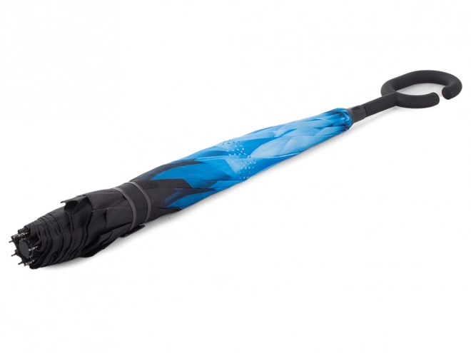 Parapluie inversé pliant avec structure robuste et fils résistants – Bleu