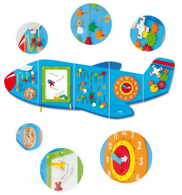 Tableau sensoriel mural en bois Avion VIGA Montessori