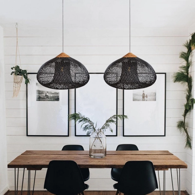 Lampe suspendue en rotin naturel pour plafond - 40 cm - noir
