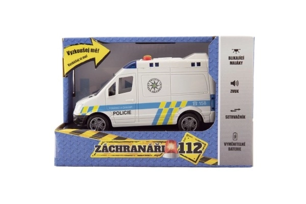 Voiture de police en plastique 15 cm à friction à piles avec son et lumière en boîte 19x13x9 cm