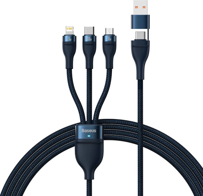 câble de charge 3 en 1 Baseus Flash Series, USB‑C + Micro USB + Lightning, 100 W, 1,2 m, bleu