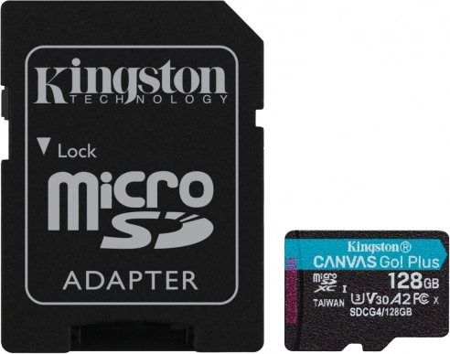 Carte MicroSD 128 Go Kingston Canvas Go! Plus A2 U3 V30 avec adaptateur