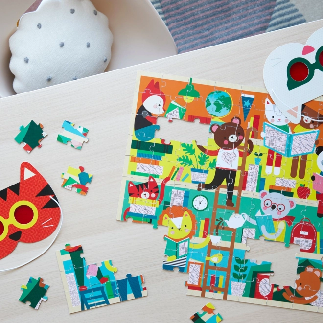 Puzzle Bibliothèque Petit Collage avec lunettes 3D