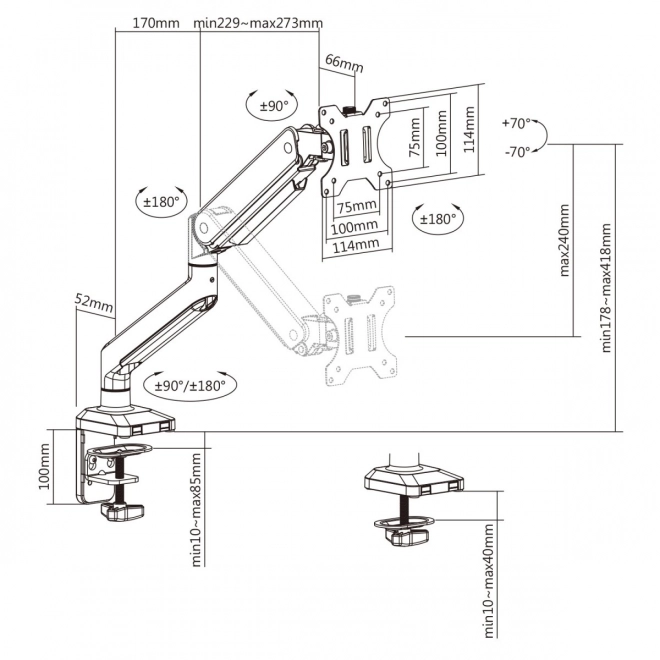 Support de moniteur ergonomique avec système d'amortisseur à gaz