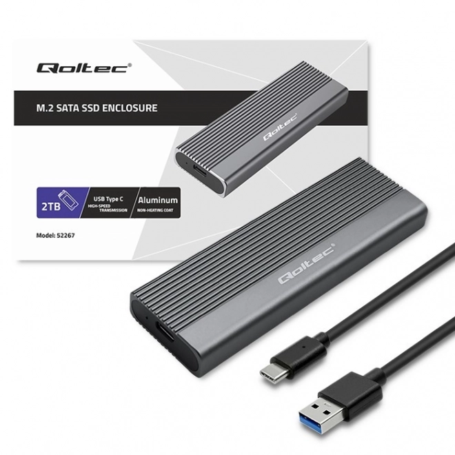 Boîtier en aluminium pour disque M.2 SSD SATA NGFF USB-C 2TB Gris