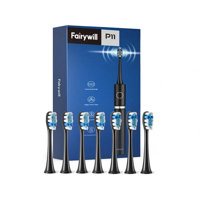 Brosse à dents sonique avec kit de têtes et étui FairyWill FW-P11 (noir)