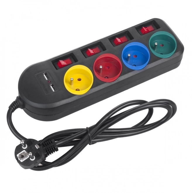 Rallonge d'alimentation avec interrupteurs 4 prises + 2xUSB câble d'extension MCE229B noir