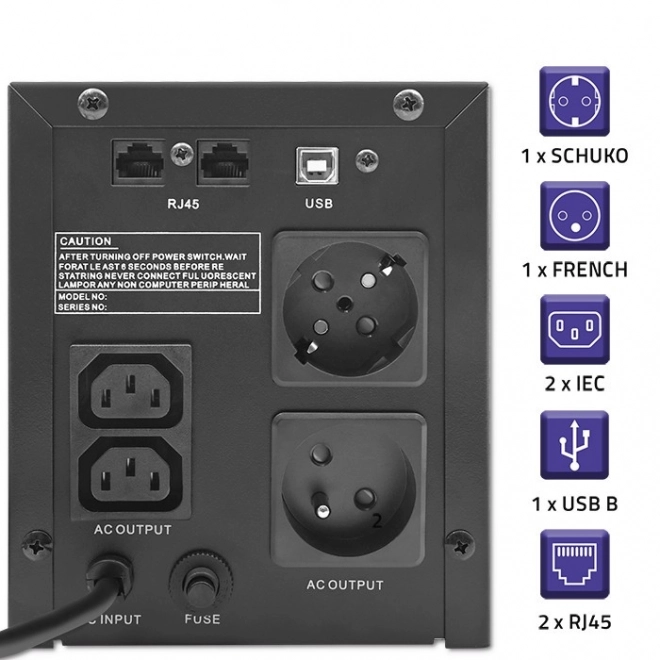 Source d'alimentation de secours Qoltec UPS 2000VA 1200W avec LCD et USB