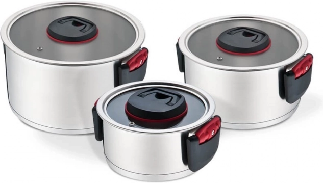 Set de casseroles en acier inoxydable à poignées pliantes Maestro