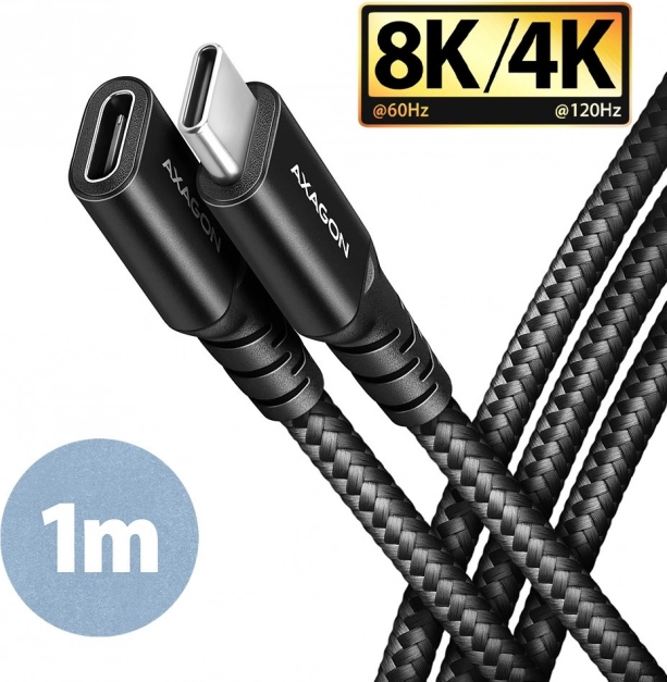 AXAGON Câble rallonge USB‑C Gen2 1 m, 20 Gbps, PD 240 W, 5 A, tressé, noir