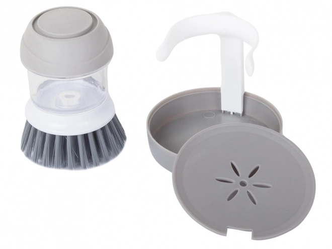 Distributeur de liquide pour brosses de cuisine pour le lavage et le récurage de la vaisselle, avec support – gris