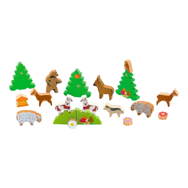 Jeujura figurines en bois animaux de montagne 19 pièces