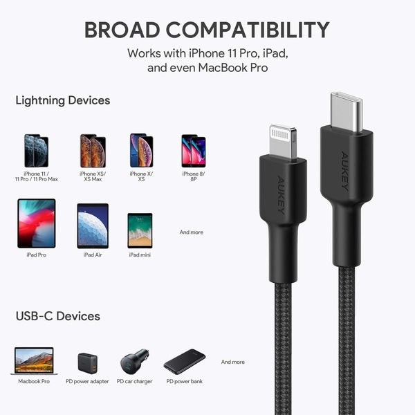 Câble Lightning-USB C en nylon noir 2m
