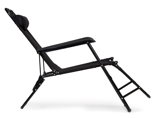 Chaise longue de jardin avec appui-tête, structure pliante, noire, MultiGarden