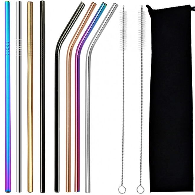 Ensemble de pailles métalliques écologiques avec nettoyeur