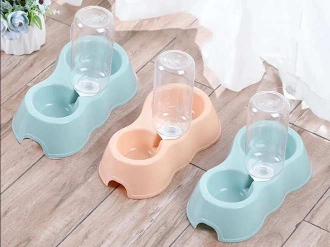 Double bol avec distributeur d'eau pour chiens et chats