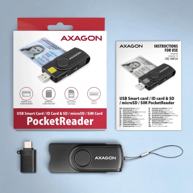 Lecteur de cartes axagon de poche pour ID, SD, microSD et cartes SIM avec USB