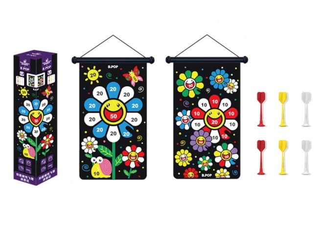 Target magnétique, réversible avec fléchettes - fleur colorée