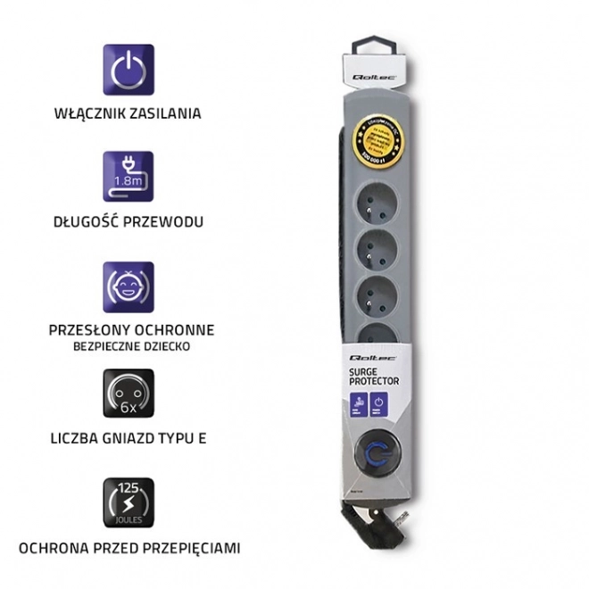 Protection contre les surtensions Quick Switch, 6 prises, 1,8 m, gris