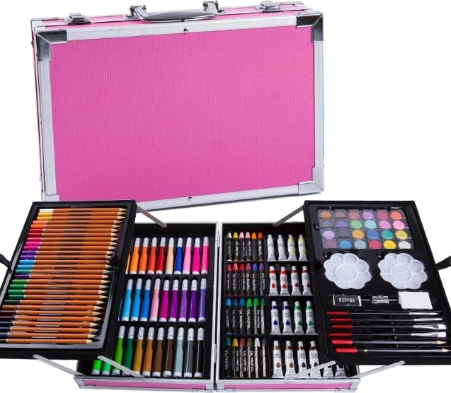 Coffret de fournitures artistiques 145 pièces – Rose