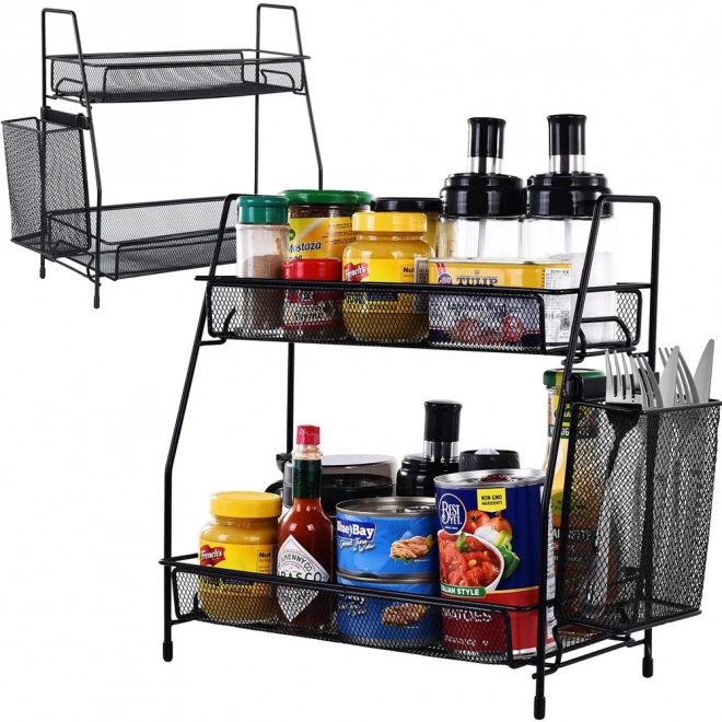 Organisateur de cuisine à deux niveaux avec panier