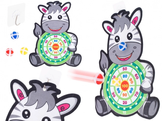 Jeu pour enfants avec cible et balles à scratch Zèbre