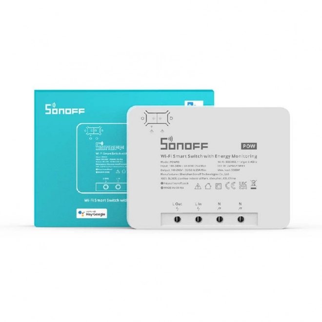 Interrupteur intelligent Wi-Fi avec suivi de la consommation d'énergie Sonoff POWR3 (25A/5500W)