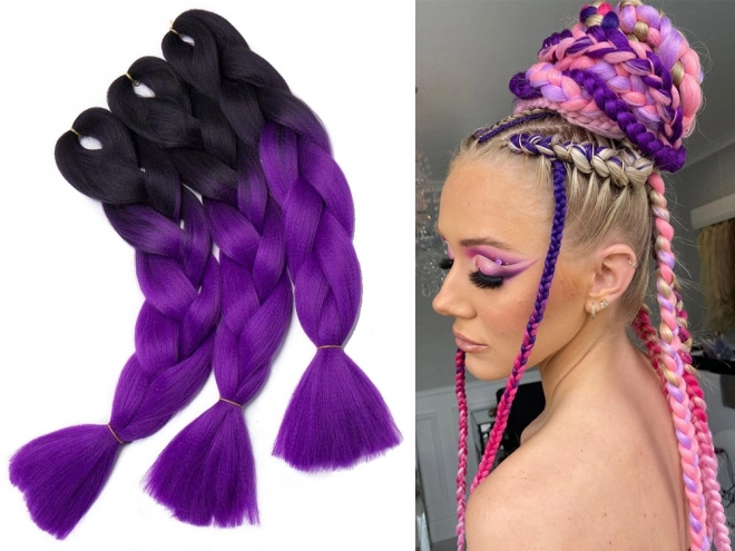 Cheveux synthétiques en ombre violet pour tressage