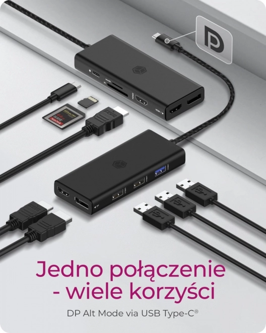 Station d'accueil de bureau 9v1 HDMI, DP, CR, Type-C