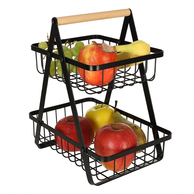 Panier à fruits en métal et bois à deux niveaux