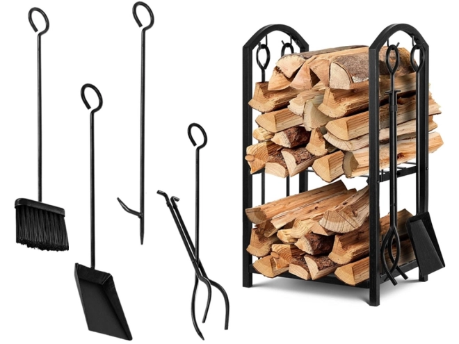 Support pour bois de chauffage avec accessoires