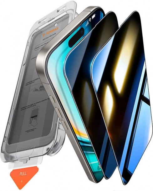 Verre trempé avec protection de la vie privée TORRAS Install Master pour iPhone 16