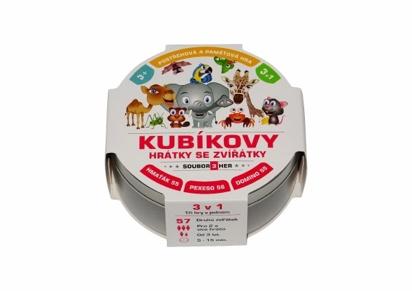 Jeux de Kubík avec les animaux 3 en 1 dans une boîte en métal