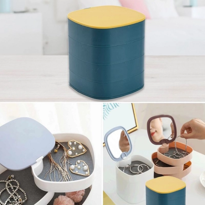 Boîte à bijoux à plusieurs niveaux, organisateur prémium - bleu