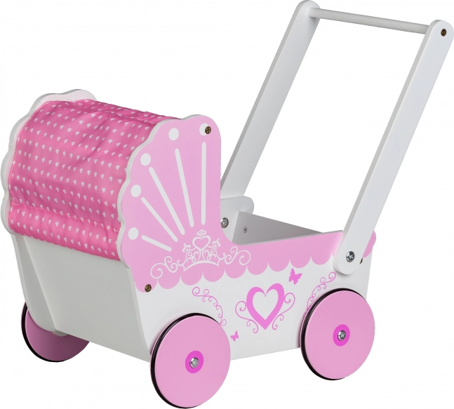 EcoToys Poussette en bois pour poupées Cœur Rose