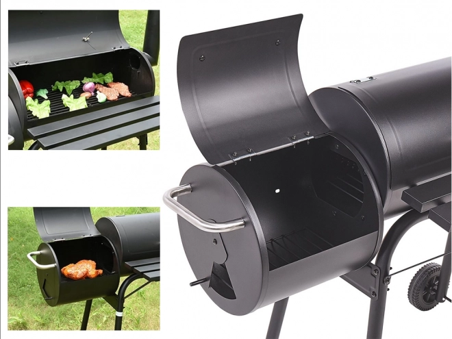 Barbecue de jardin au charbon de bois avec fumoir et roulettes