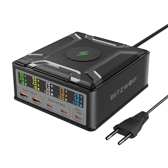 Blitzwolf BW-S28 260W, 2xUSB-A, 3xUSB-C, chargeur sans fil 15W (noir)