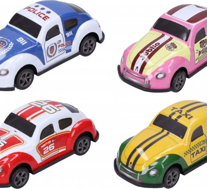 Lot de 4 petites voitures de course 7 cm, métal à rétrofriction