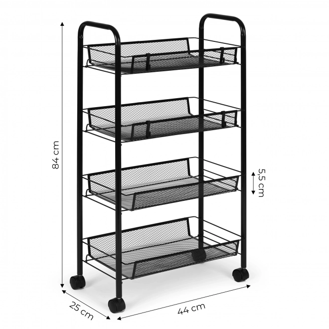 étagère de salle de bain mobile en métal noir avec 4 étagères et roulettes