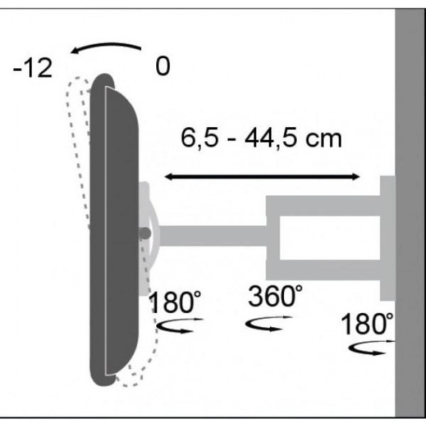 Support mural pour LCD / LED 19-37 pouces, double bras, réglable, blanc